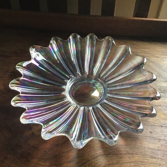 Vintage Iridescent Display Dish Bowl Flower Petal Design - Picture 4 of 9